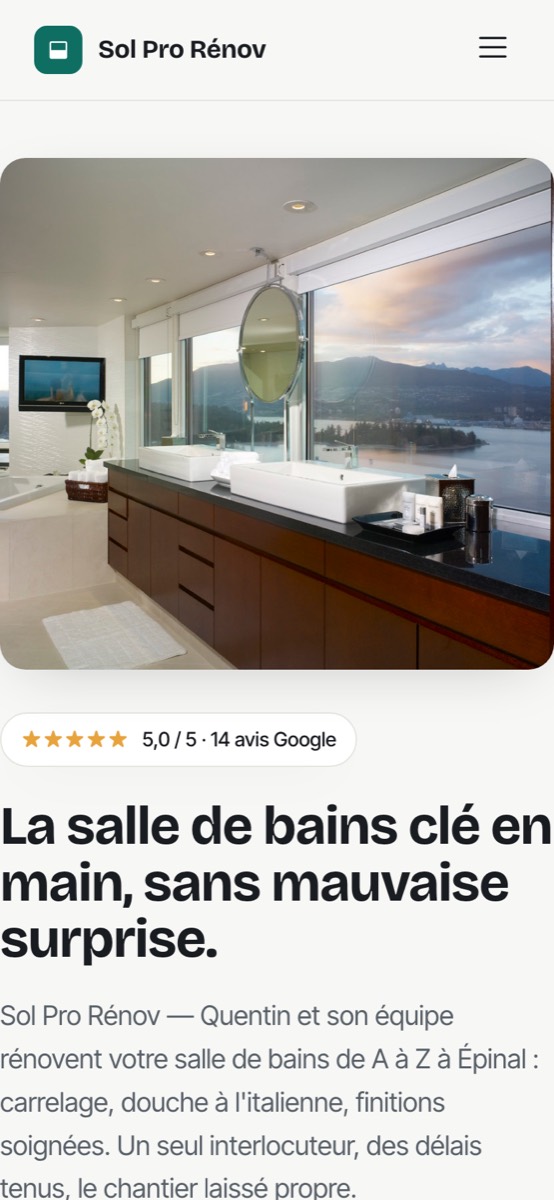 Le site d'un carreleur d'Épinal, affiché sur un téléphone